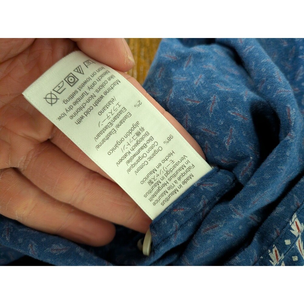 J. Crew Secret Wash Shirting‎ Shirt Floral Leaf Pattern Large Blue Mens Preppy - Picture 8 of 10
